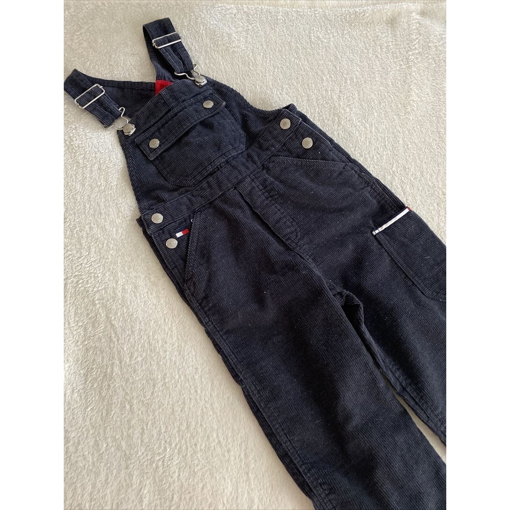 Tommy Hilfiger Corduroy Overalls Boys 4 Navy Blue Snap Sides Adjustable Straps